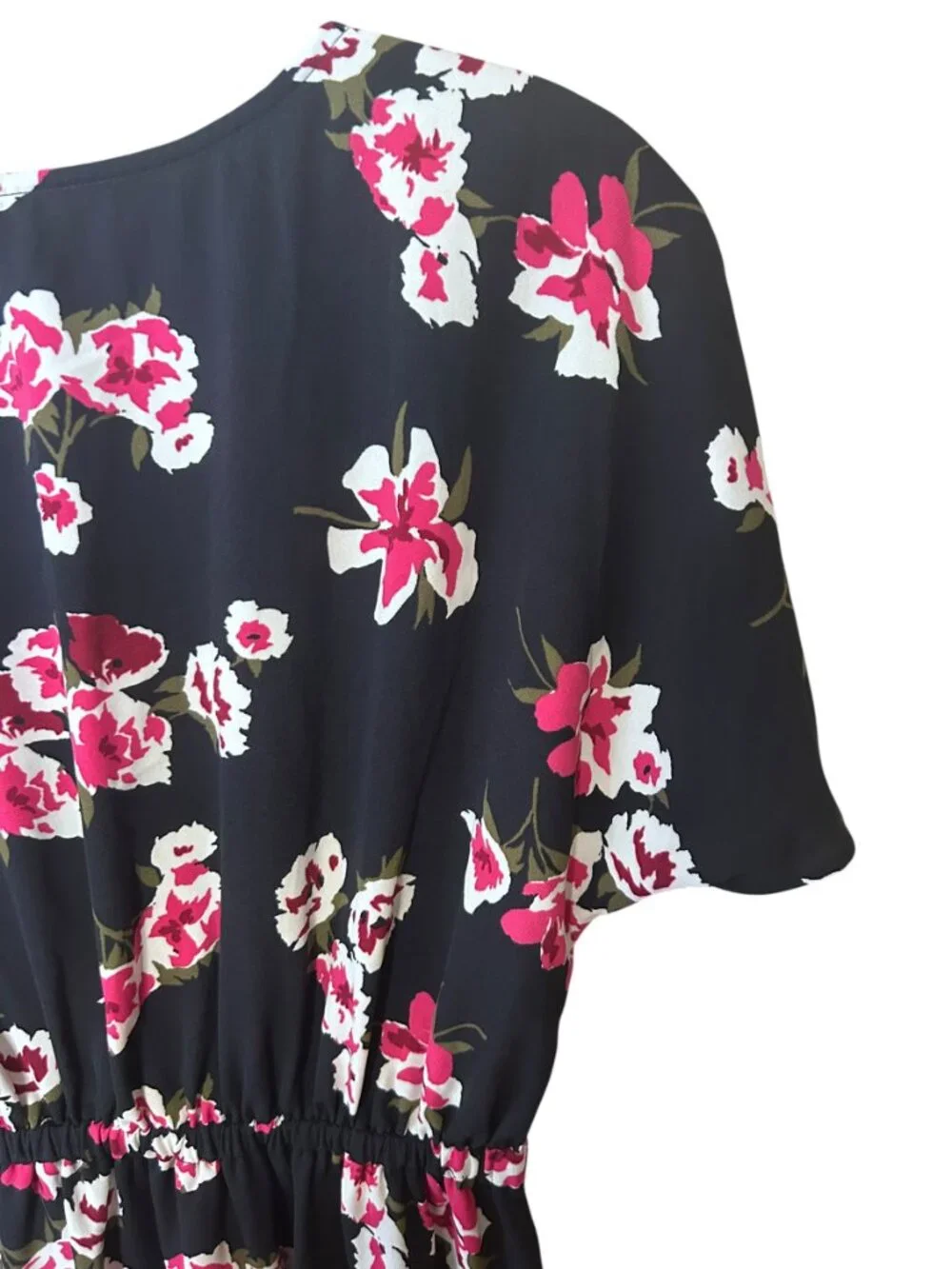 J. Crew Black Pink Floral Flutter Sleeve Ruffle Hem Dress Size S